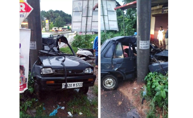 Bantwal: Driver killed on spot as car rams into electricity pole beside NH 75